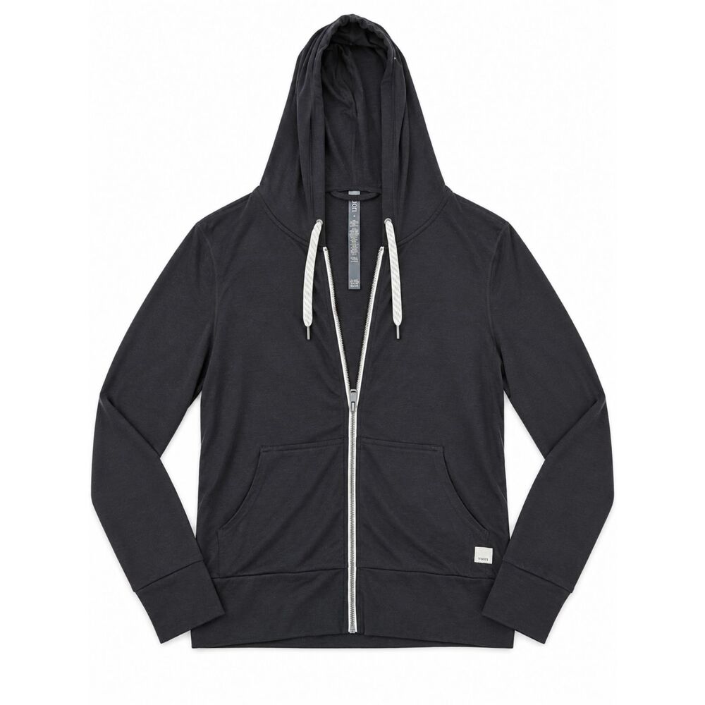 Vuori Black Zip-Up Hoodie with Contrast Drawstrings